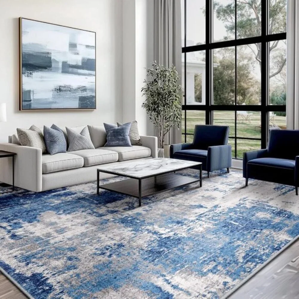 New 5x7 Washable Area Rug Modern Abstract Non-Slip Carpet for Living Room